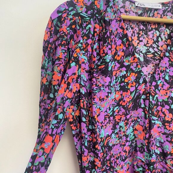 Zara Floral Gathered Ruched Ruffle Dress - Picture 6 of 14